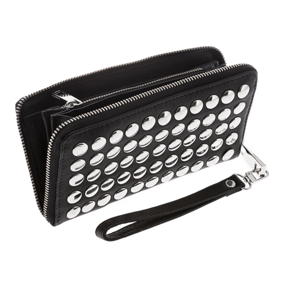 B Snap wallet w wrist sling - Blk+Shiny Silver- Open.jpg